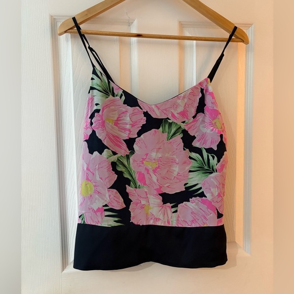 French Connection floral navy pink silk camisole tank size 2 - Picture 1 of 11